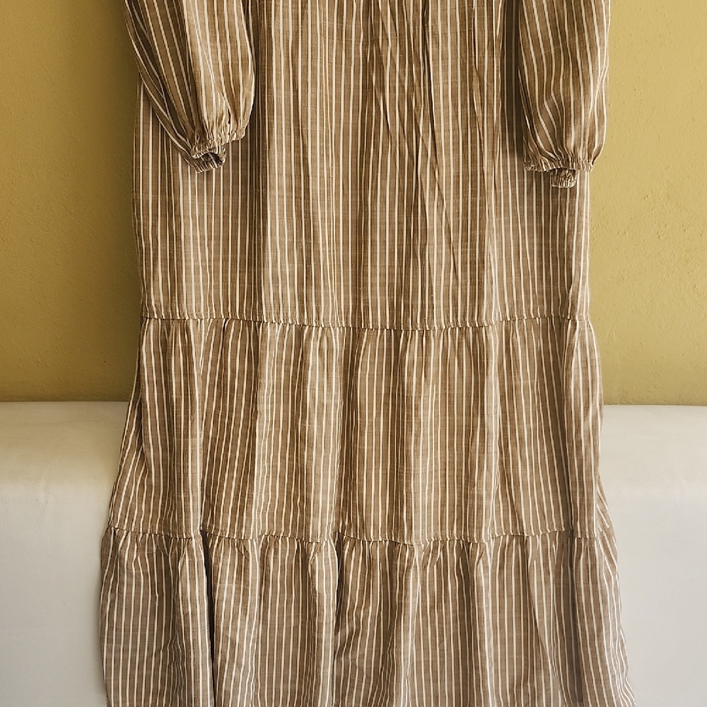 Max Studio Bohemian Beige Striped Long Sleeve Dress - Picture 6 of 16